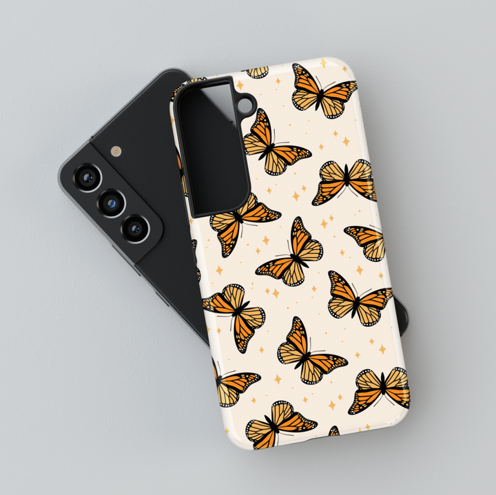 Let your style take flight with this butterfly-themed Samsung Galaxy case, featuring vibrant monarchs and golden sparkle accents. Compatible with Galaxy S24 Ultra, S25, S24 FE, and more. Feminine, fun, and protective.