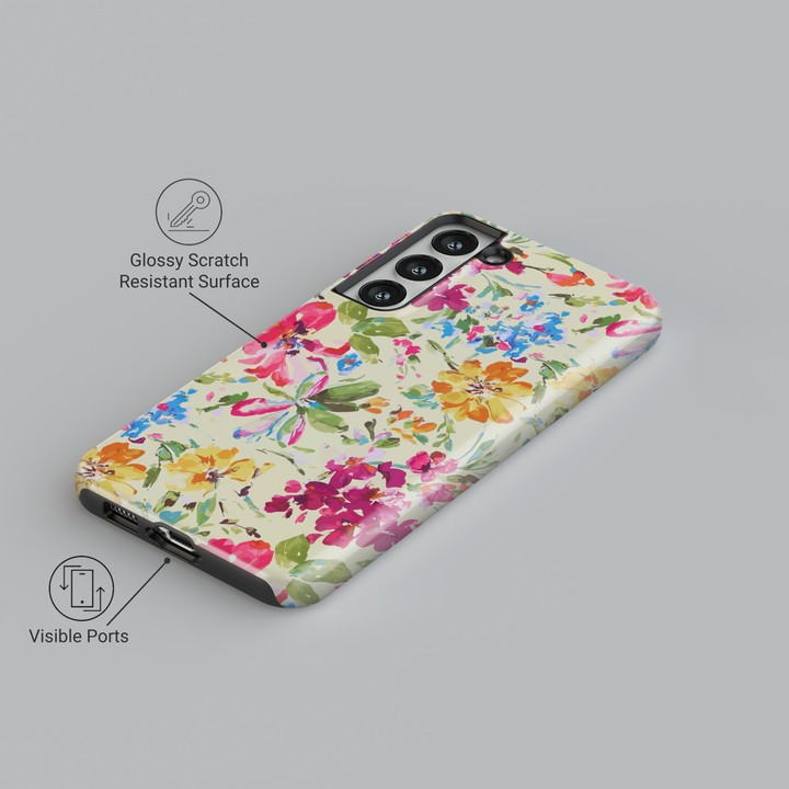 Watercolor floral Samsung galaxy case with colorful wildflowers for Galaxy S25, S24 Ultra, S23, S22 compatible – vibrant summer flower phone cover