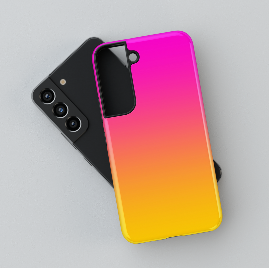 Gradient pink to yellow sunset ombre Samsung Galaxy S24 Ultra case – bold tropical summer phone case for women, compatible with Galaxy S25, S24 FE, and other Galaxy models.