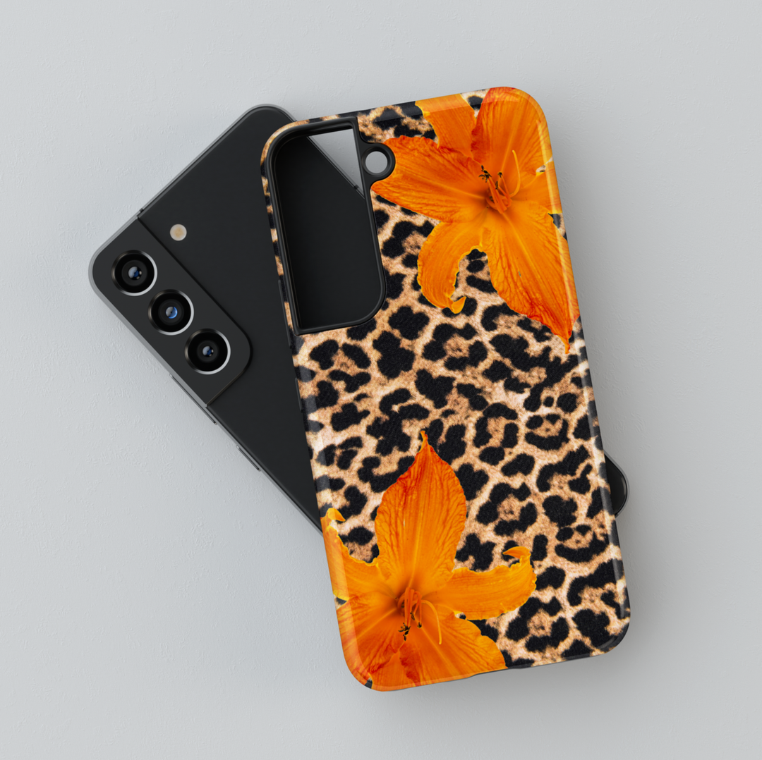 leopard print and tropical flower design – protective wild aesthetic case