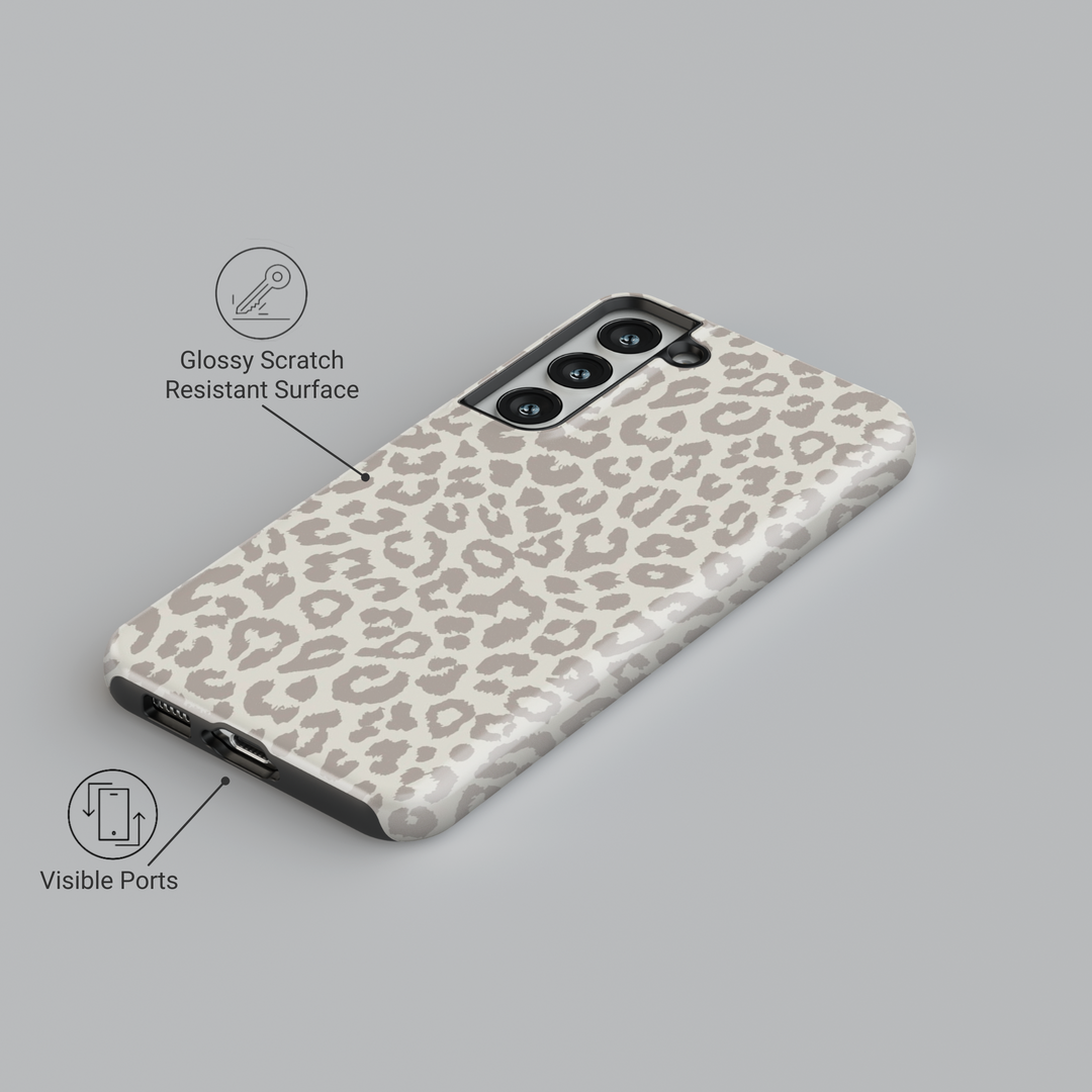Neutral beige leopard print Samsung Galaxy phone case – minimal taupe animal pattern cover for women, aesthetic and protective
