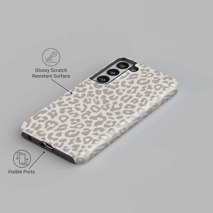 Neutral beige leopard print Samsung Galaxy phone case – minimal taupe animal pattern cover for women, aesthetic and protective