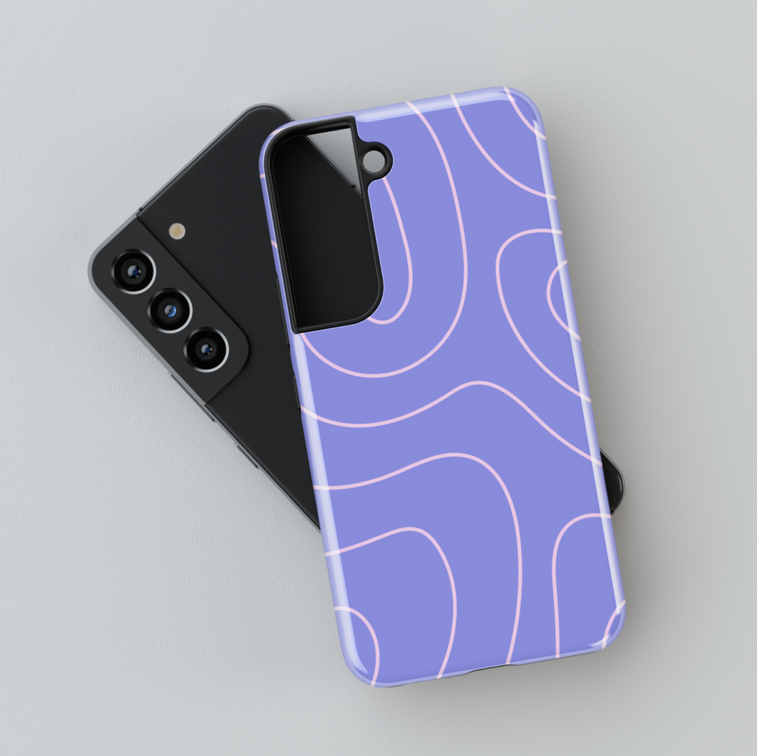 Minimal lilac Samsung Galaxy case with light pink abstract line pattern – protective cover for Galaxy S24 Ultra, Galaxy S25, and S24 FE. Modern aesthetic phone case for women.