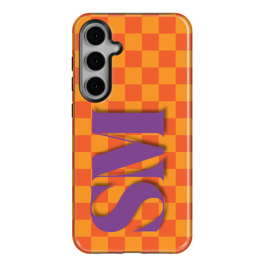 Samsung Galaxy Checkerboard Case with Purple Monogram – Fits S24, S25 Ultra, S23