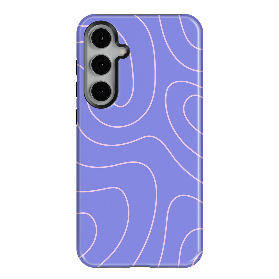 Minimal lilac Samsung Galaxy case with light pink abstract line pattern – protective cover for Galaxy S24 Ultra, Galaxy S25, and S24 FE. Modern aesthetic phone case for women.