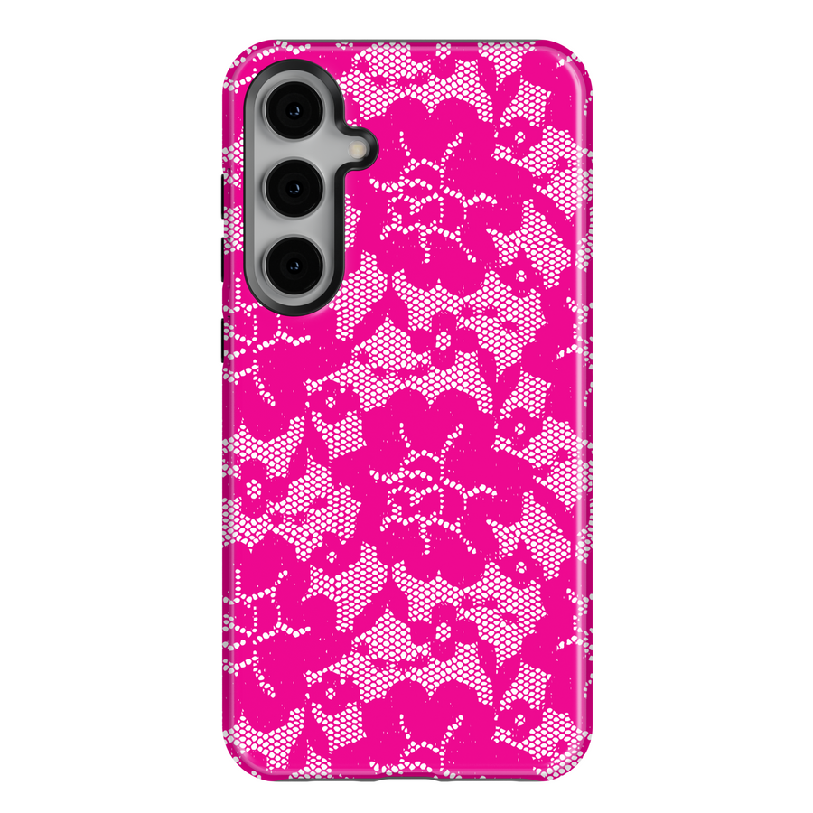 Hot Pink Bat Lace Samsung Galaxy Case – Cute Halloween Floral Lace Pattern for Galaxy S25 Ultra, S24 FE, S23 Ultra