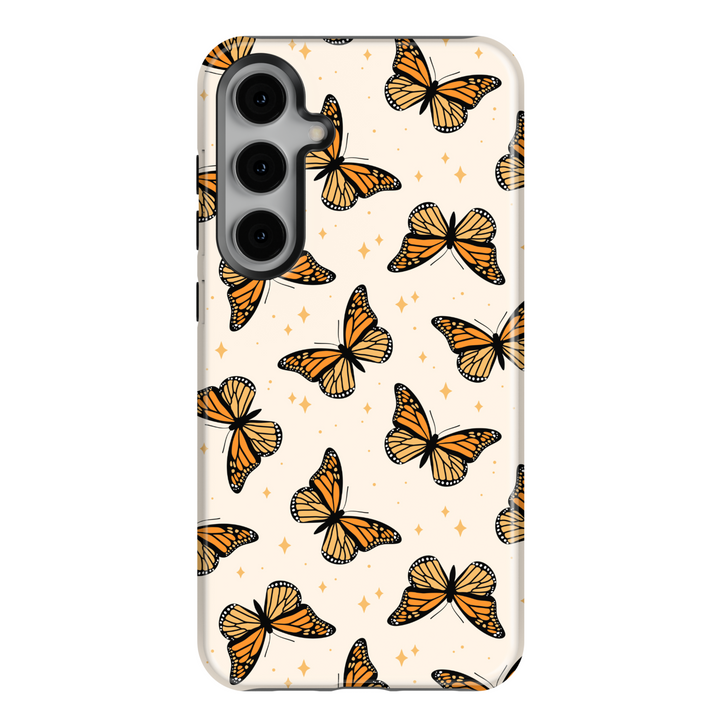 Let your style take flight with this butterfly-themed Samsung Galaxy case, featuring vibrant monarchs and golden sparkle accents. Compatible with Galaxy S24 Ultra, S25, S24 FE, and more. Feminine, fun, and protective.