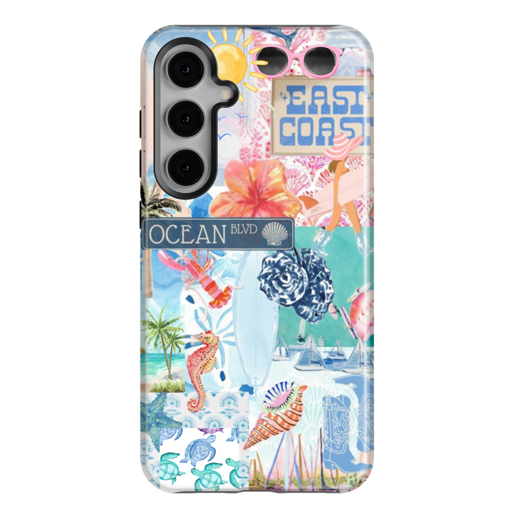 Samsung Galaxy S25 Ultra & S24 FE Case – Colorful East Coast Collage with Ocean Blvd Sign, Hibiscus, Palm Trees, Sea Turtles, and Summer Icons