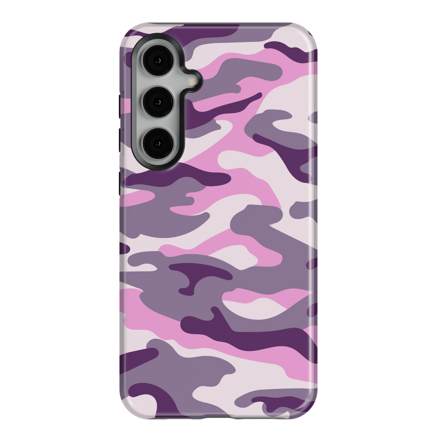 Pink and purple camouflage Samsung Galaxy case – tough protective phone cover for Galaxy S25 Ultra, S24 FE, S23 Ultra – military-style camo design for Gen Z and women