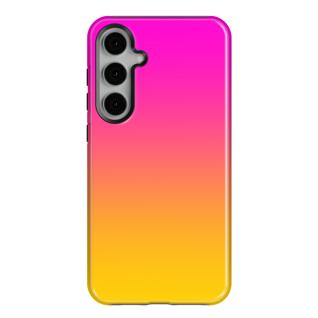 Gradient pink to yellow sunset ombre Samsung Galaxy S24 Ultra case – bold tropical summer phone case for women, compatible with Galaxy S25, S24 FE, and other Galaxy models.