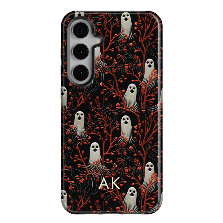 Samsung Galaxy Halloween Ghost Print Case with Custom Monogram – Fits S24, S25 Ultra, S23