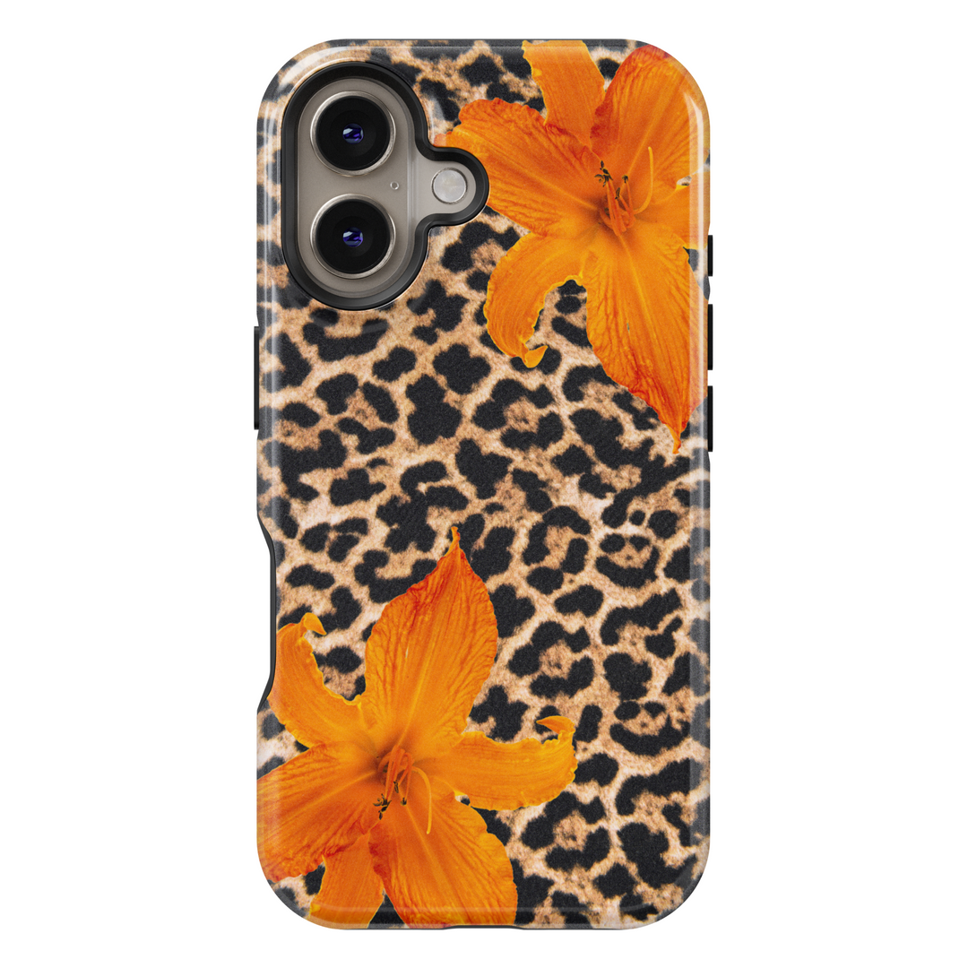 MagSafe iPhone 16 Pro Max case with leopard print and tropical flower design – protective wild aesthetic case for iPhone 15 Pro and iPhone 16e