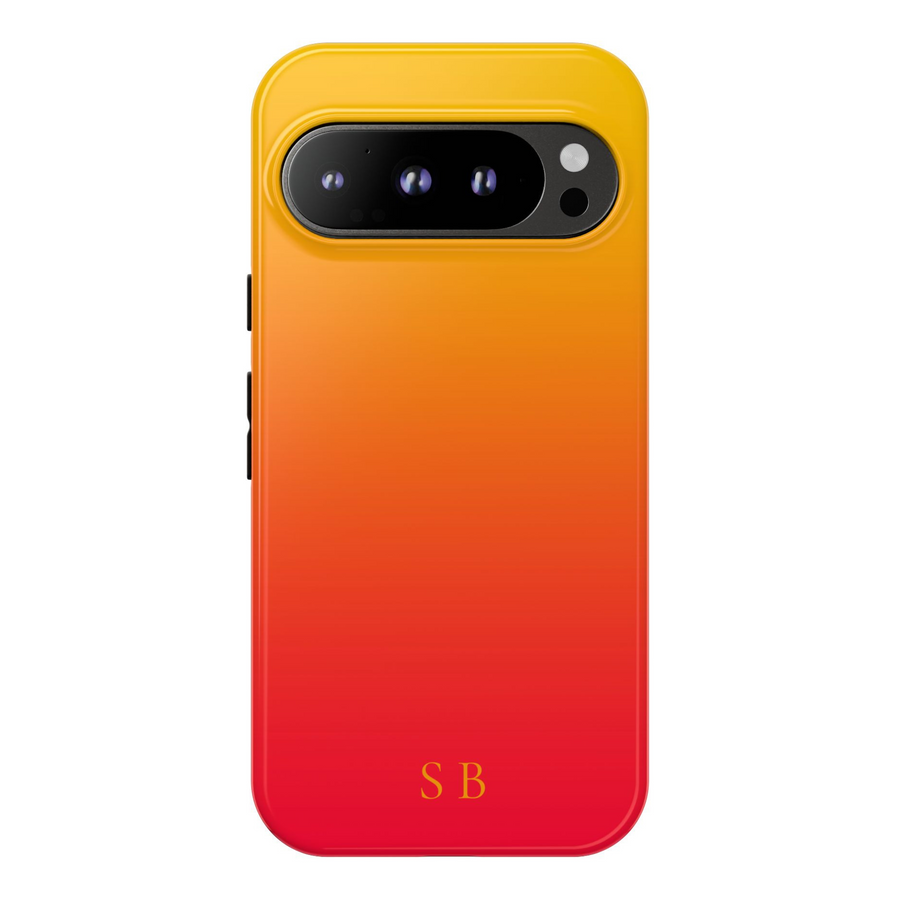 custom monogram Pixel case, Google Pixel 9 Pro XL orange red case, gradient phone cover for Pixel 8 Pro, personalized initials phone case, sunset ombre Pixel tough case, red orange fade Pixel case, tropical aesthetic phone cover