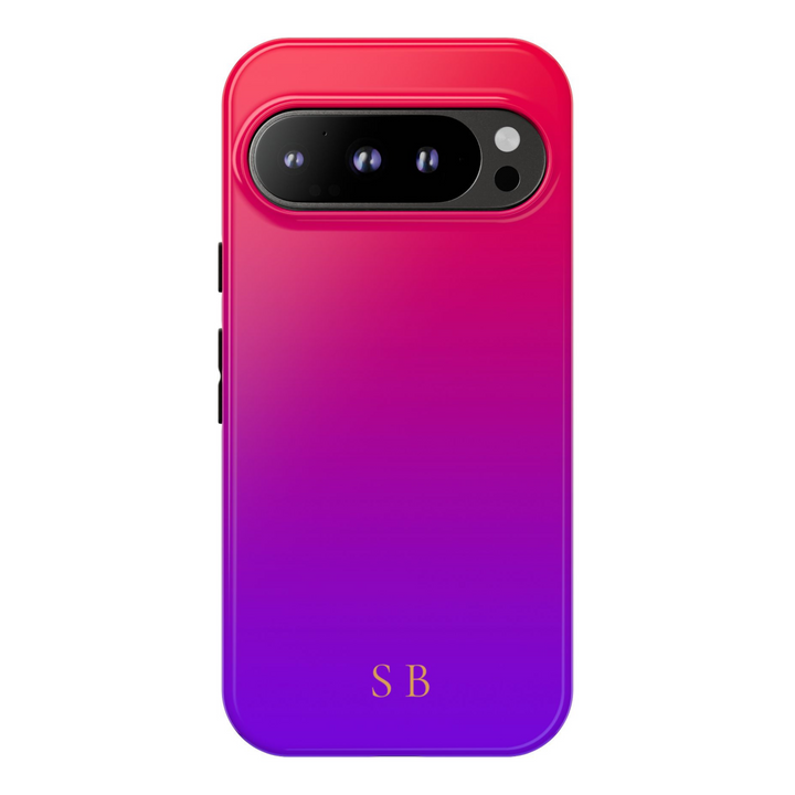 red purple gradient phone case, personalized Google Pixel 9 Pro XL case, custom initials tough Pixel case, ombre phone case Pixel 8 Pro, name monogram phone cover, violet red gradient Pixel case, protective stylish Google case, personalized gift for Pixel users