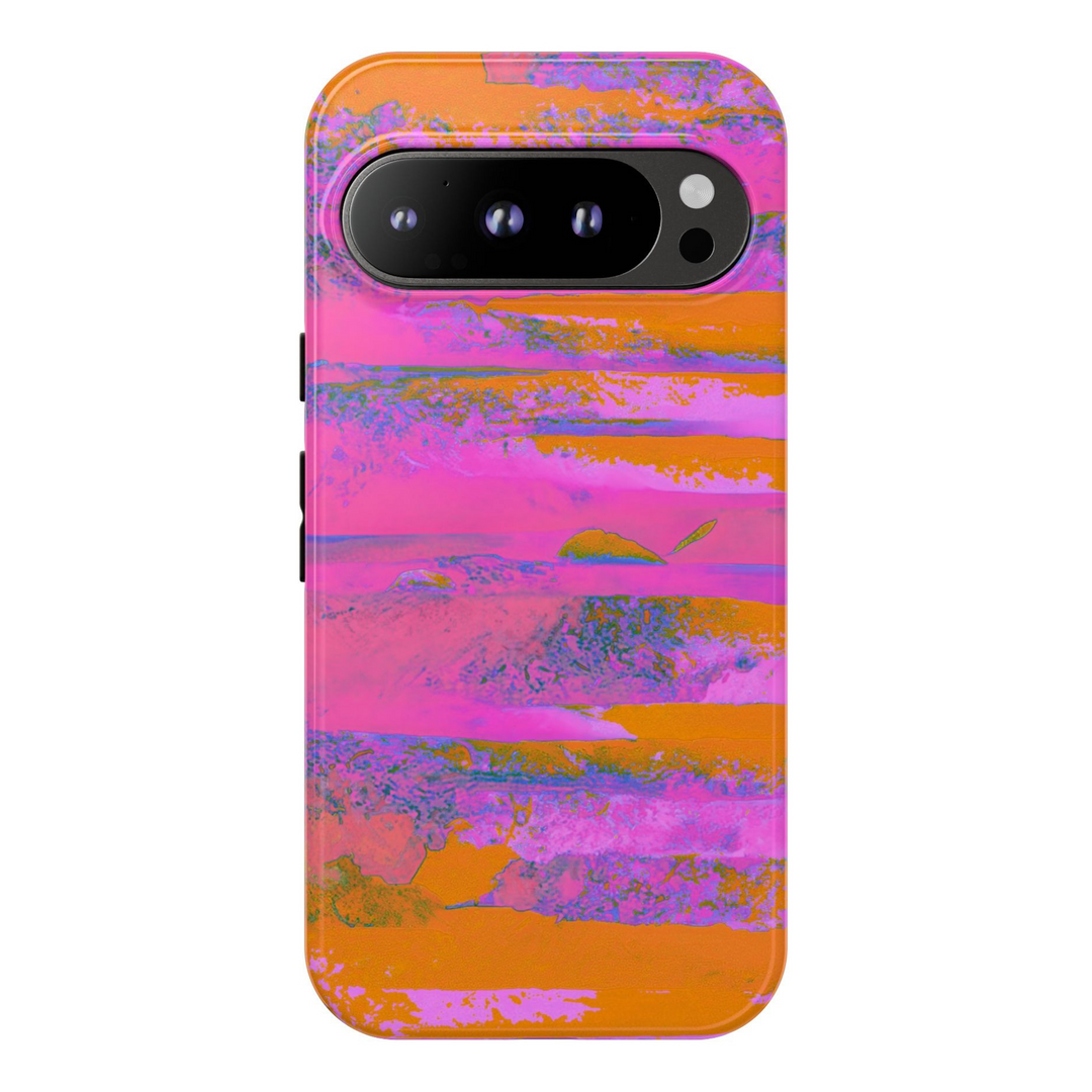 Abstract orange and pink brushstroke Google Pixel phone case with bold paint texture and artistic design