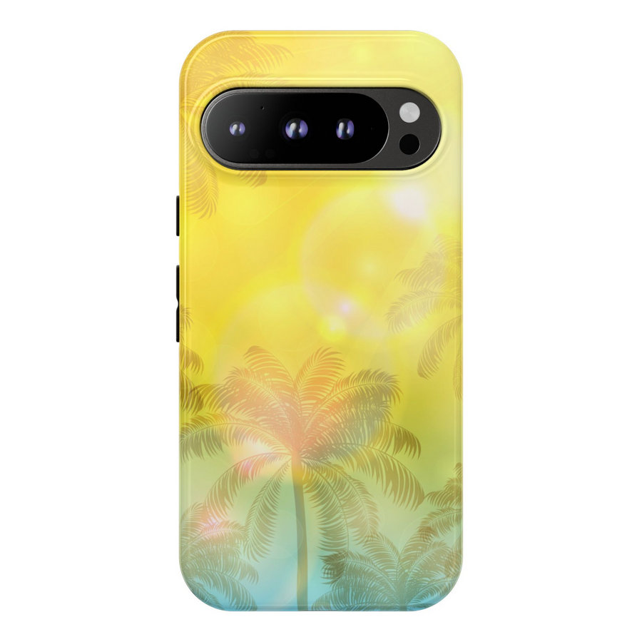 Google Pixel 8 Pro beach case, Pixel 9 Pro XL tropical phone case, palm tree sunset case for Pixel, tropical glow aesthetic case, yellow gradient phone cover, summer palm Pixel case, sunset aesthetic tough phone case, golden hour phone case Google Pixel
