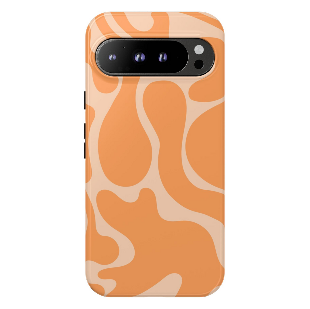 Orange and peach abstract blob design on Google Pixel phone case – retro modern pattern