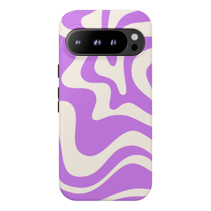 Cream and lilac wavy abstract pattern on Google Pixel phone case – tough protective case for Pixel 8, 8 Pro, Pixel 9 Pro XL