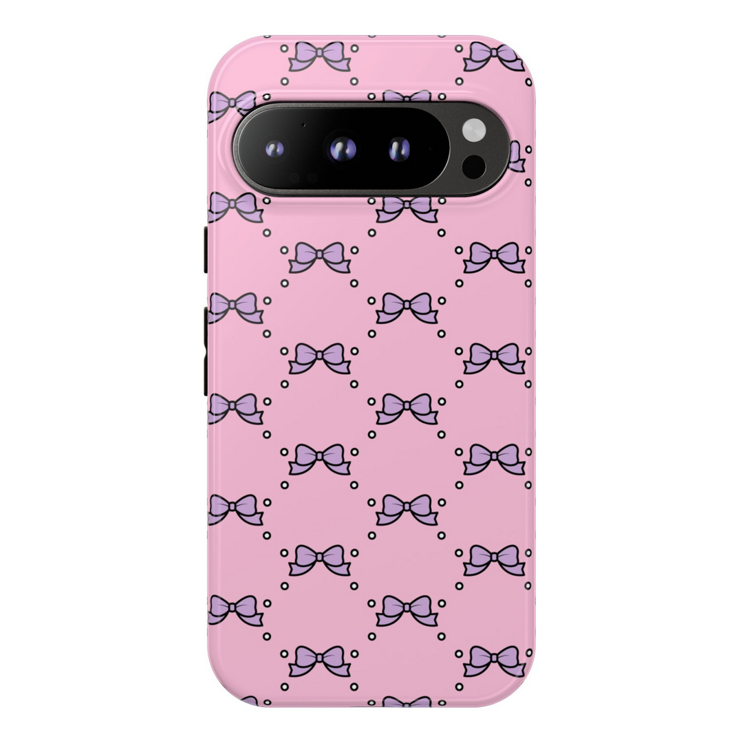 Pink Bow and Pearl Pattern Tough Case for Google Pixel 8, Pixel 8 Pro, Pixel 9 Pro XL – Cute Coquette-Inspired Protective Cover