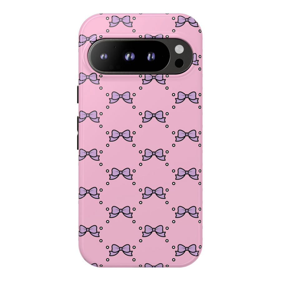 Pink Bow and Pearl Pattern Tough Case for Google Pixel 8, Pixel 8 Pro, Pixel 9 Pro XL – Cute Coquette-Inspired Protective Cover