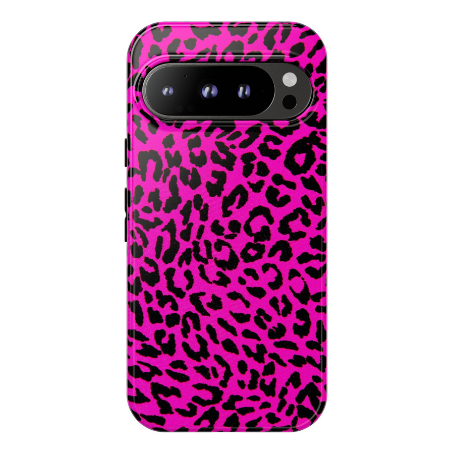 Hot pink and black leopard print Google Pixel case – protective and stylish phone cover for Pixel 8, Pixel 8 Pro, and Pixel 9 Pro XL