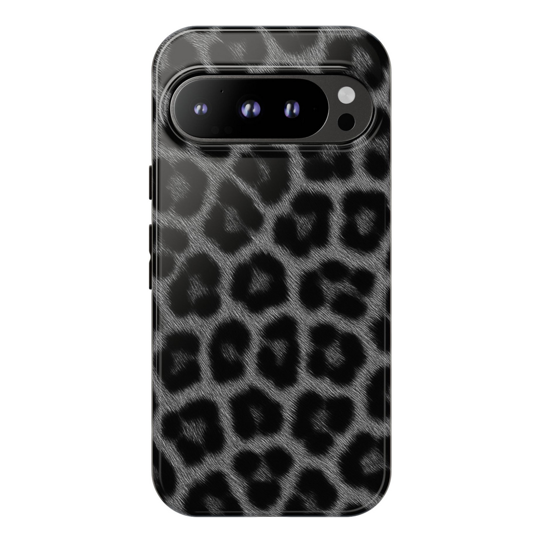 Black leopard print Google Pixel case – tough and stylish animal print phone cover for Pixel 8, Pixel 8 Pro, and Pixel 9 Pro XL