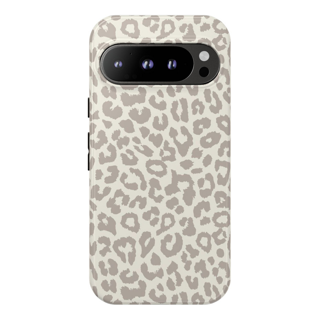Neutral gray leopard print tough case for Google Pixel – stylish and protective animal print cover for Pixel 8, Pixel 8 Pro, and Pixel 9 Pro XL