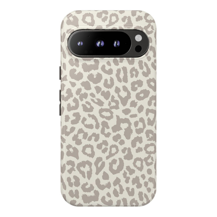 Neutral gray leopard print tough case for Google Pixel – stylish and protective animal print cover for Pixel 8, Pixel 8 Pro, and Pixel 9 Pro XL