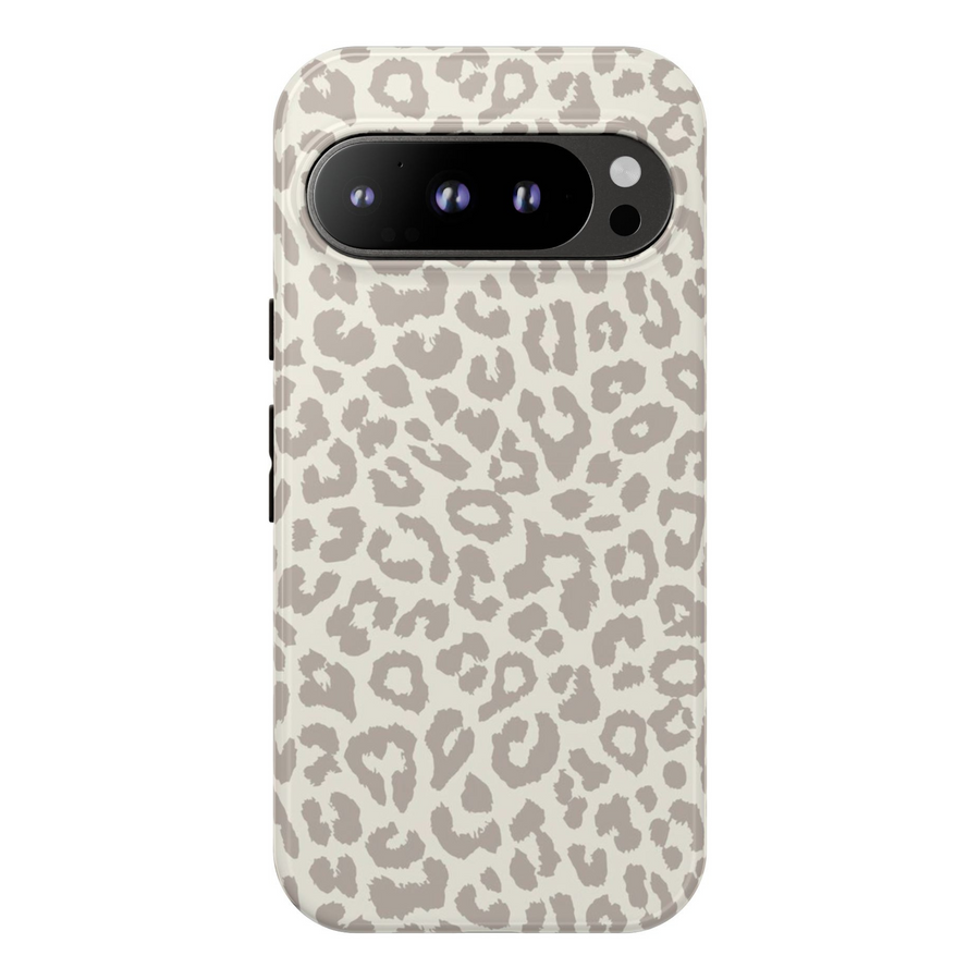 Neutral gray leopard print tough case for Google Pixel – stylish and protective animal print cover for Pixel 8, Pixel 8 Pro, and Pixel 9 Pro XL
