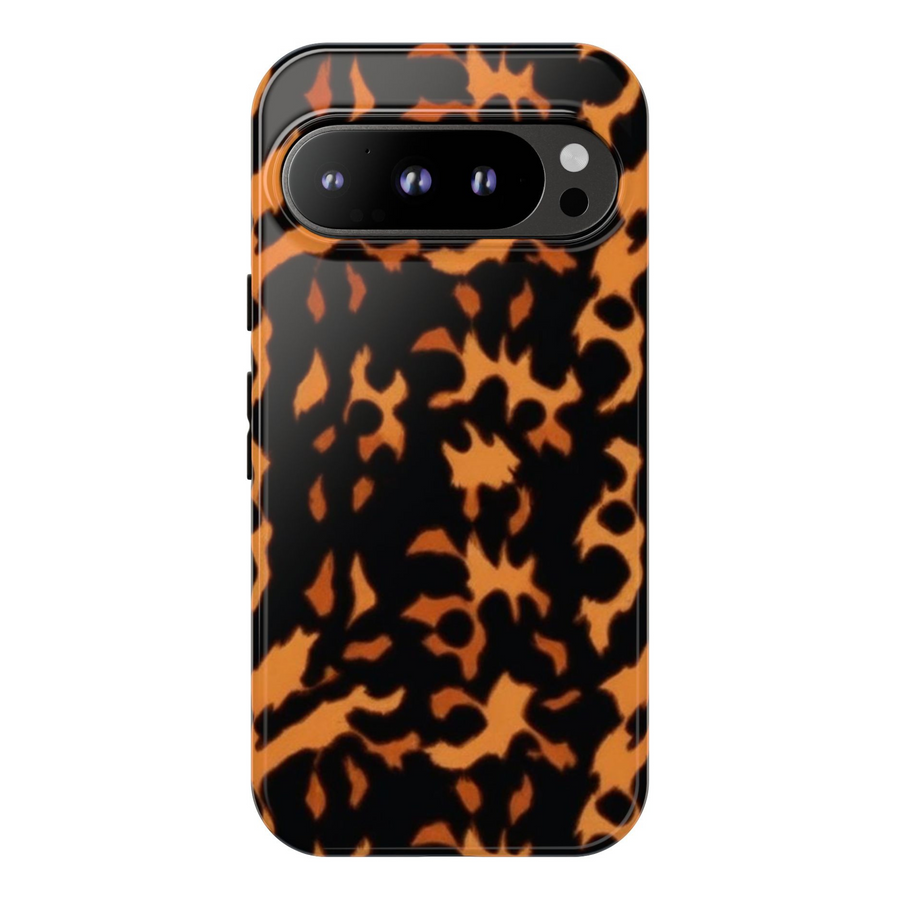 Tortoiseshell Google Pixel case with orange and black abstract animal print – aesthetic tough phone cover for Pixel 8, Pixel 8 Pro, Pixel 9 Pro XL