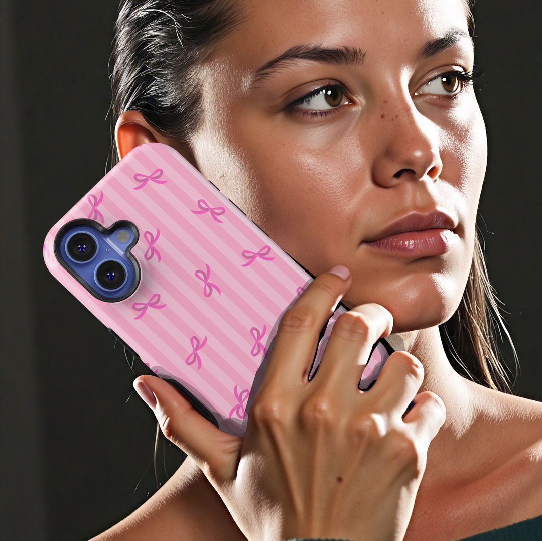 Custom Pink iPhone Case with Ribbon Pattern and Monogram – Girly Personalized Protective Cover