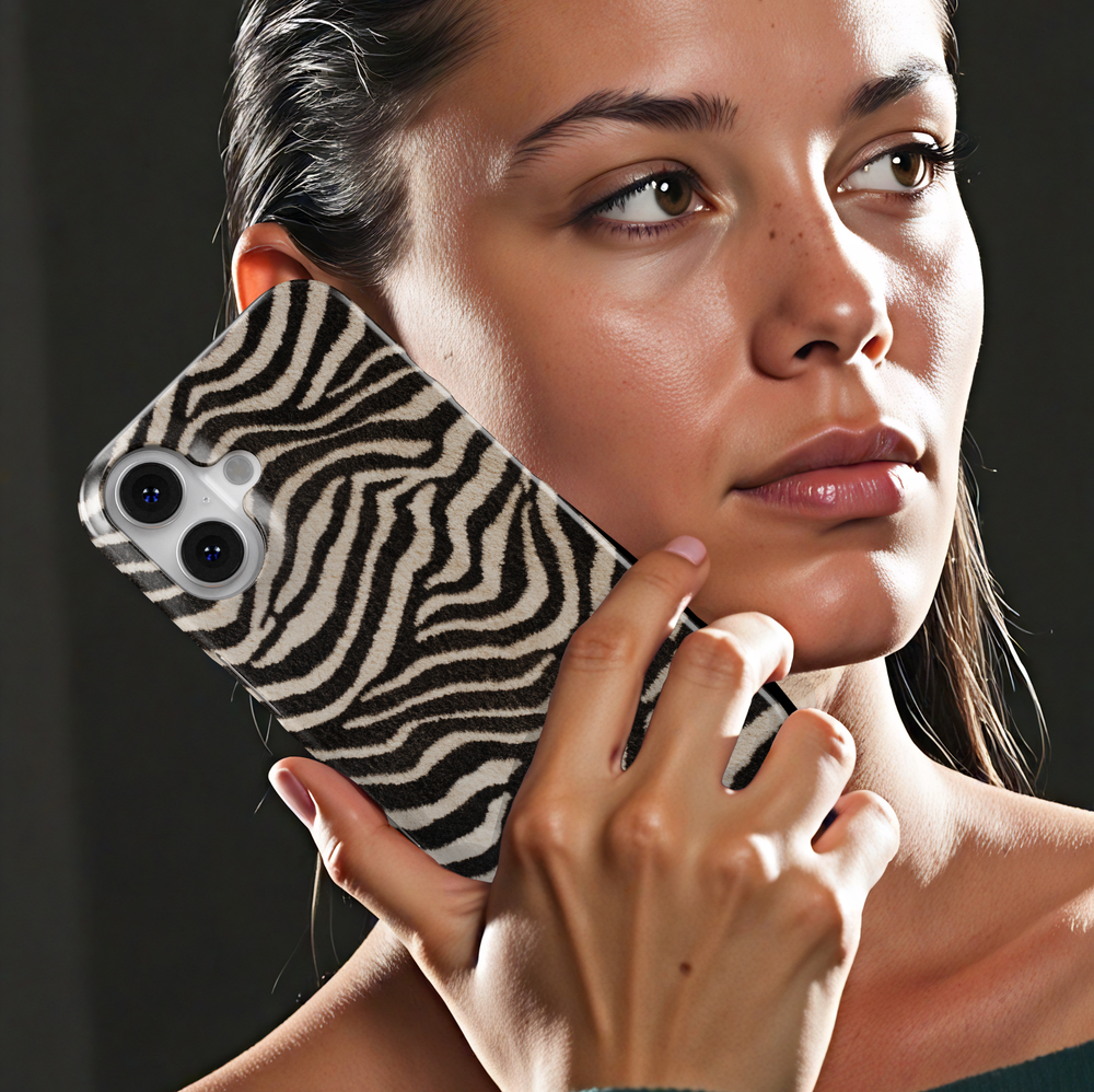 Tiger stripe phone case with orange and black fur pattern, realistic animal print protective cover for iPhone and Samsung