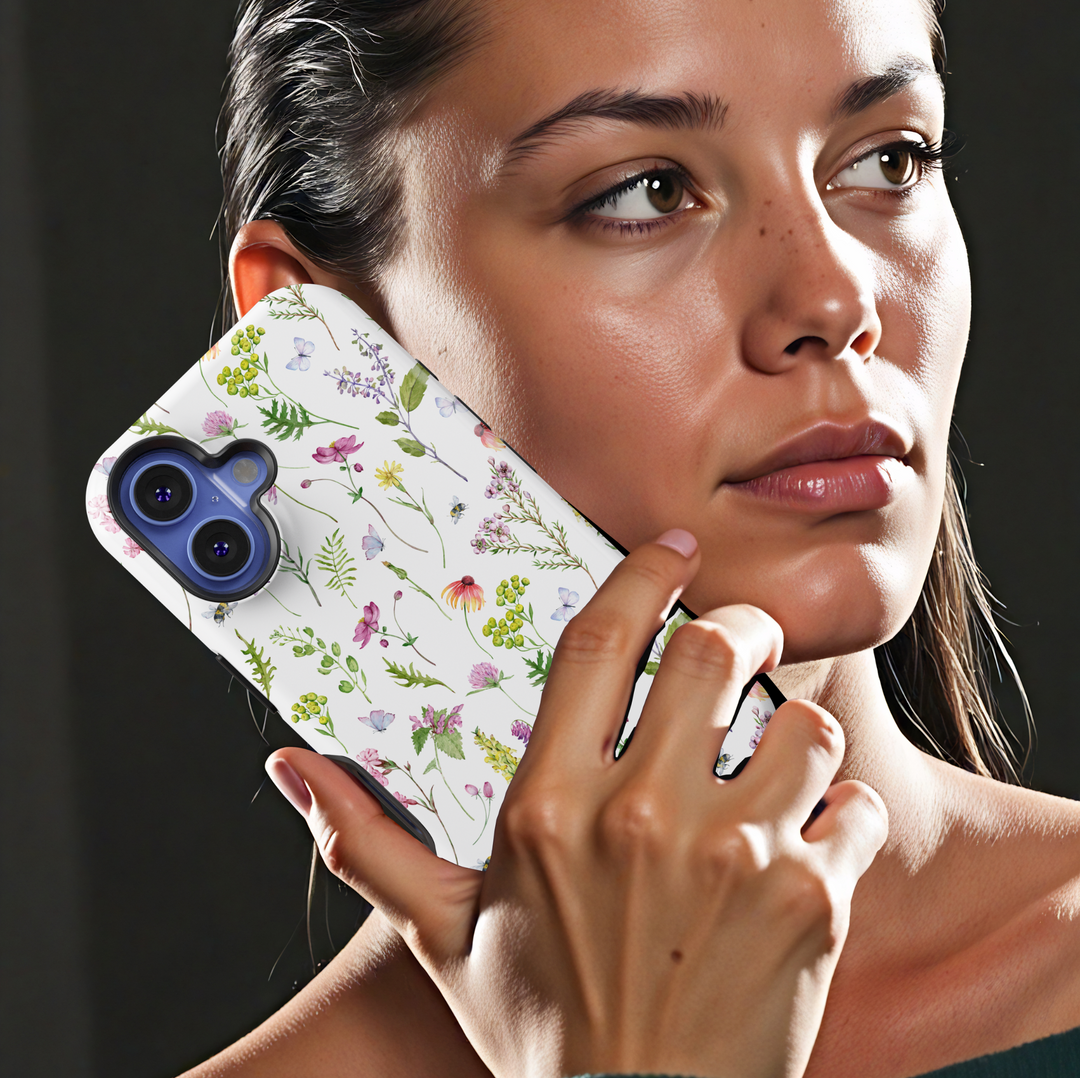 Botanical floral iPhone case – Minimalist wildflower and butterfly phone cover – Aesthetic soft nature design for iPhone 15 14 13 12 SE