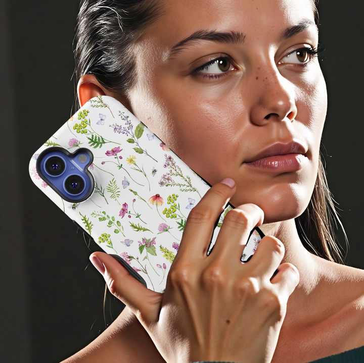 Botanical floral iPhone case – Minimalist wildflower and butterfly phone cover – Aesthetic soft nature design for iPhone 15 14 13 12 SE