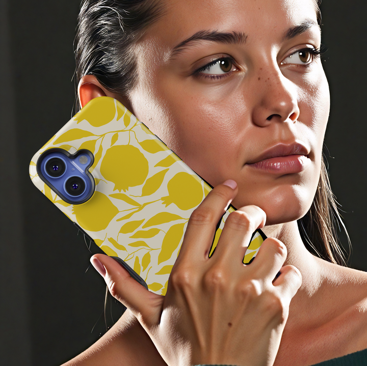 Island summer fruit iPhone case – Yellow tropical pomegranate pattern phone cover – Aesthetic cute case for iPhone 15 14 13 12 SE