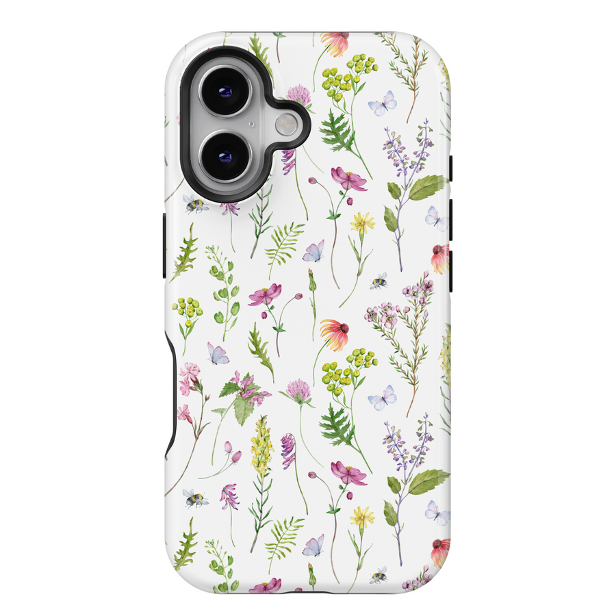 Botanical floral iPhone case – Minimalist wildflower and butterfly phone cover – Aesthetic soft nature design for iPhone 15 14 13 12 SE