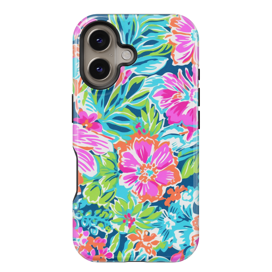 Colorful tropical floral iPhone case – Pink orange blue green flower phone cover for iPhone 15, 14, 13, 12, SE – Summer beach pattern