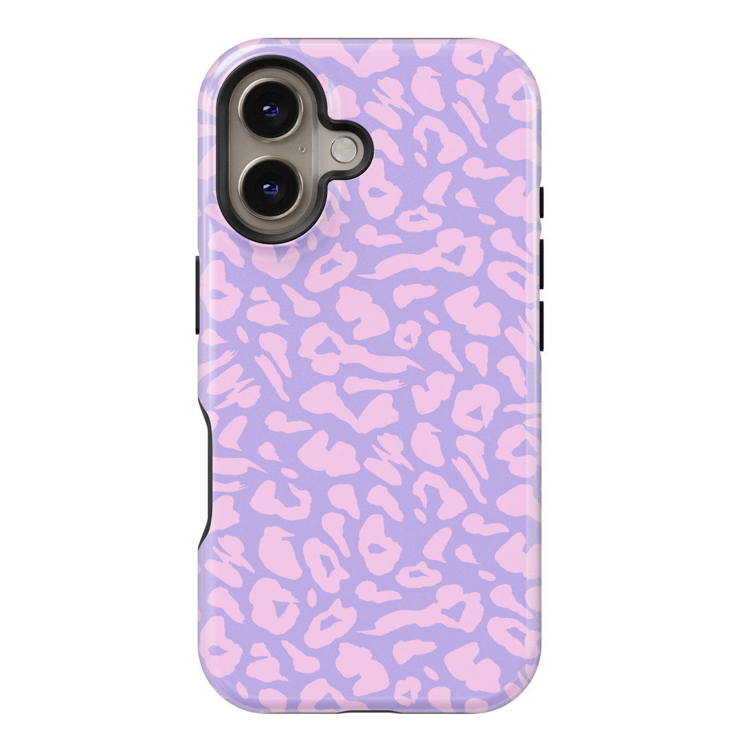 Pastel pink and lavender leopard print iPhone case – Cute tough protective phone cover for iPhone 15, 14, 13, 12, and SE for women and girls