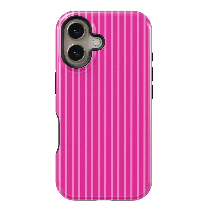 Hot pink vertical striped iPhone case with glossy finish – Tough protective case for iPhone 15, 14, 13, 12, 11 models for women and girls