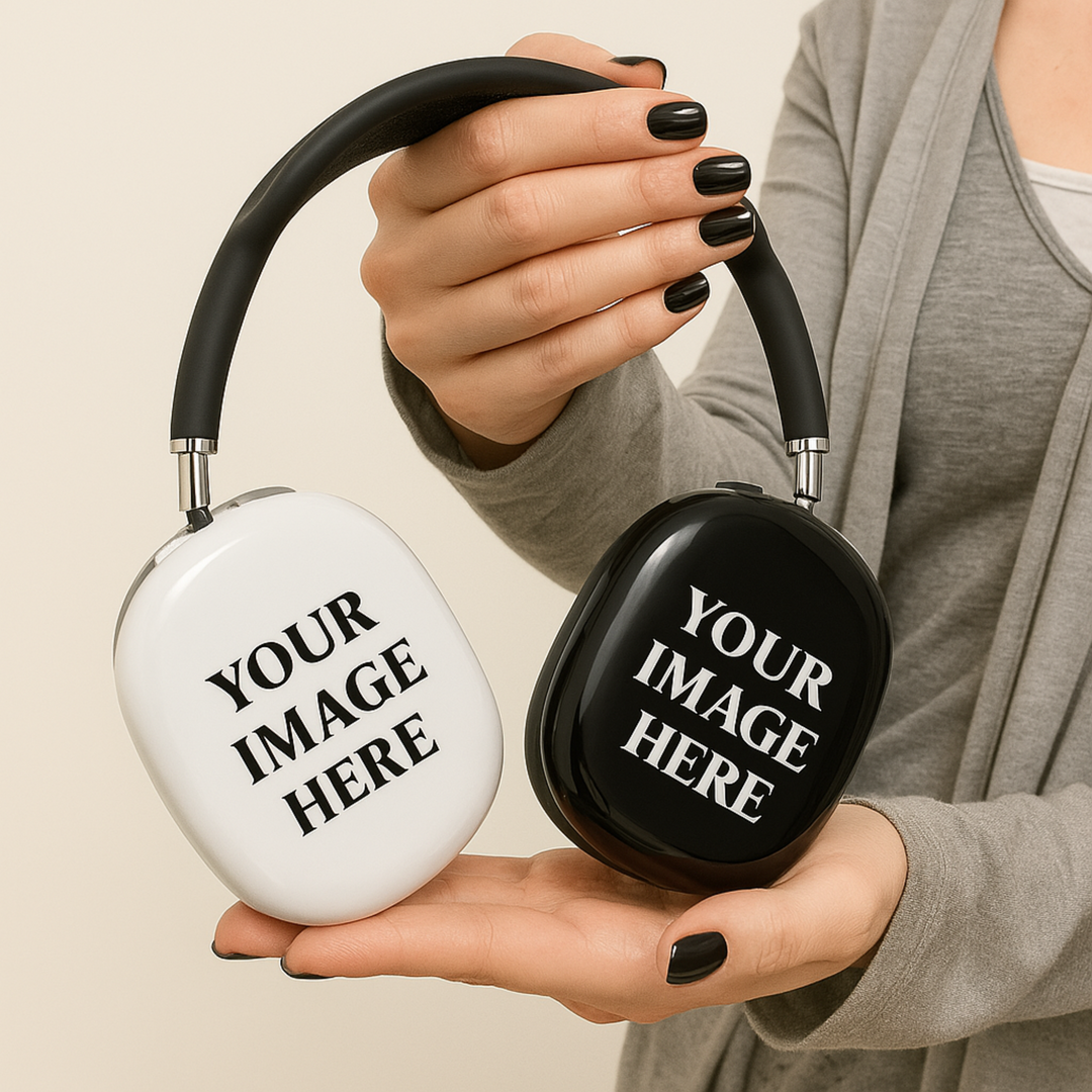 Custom AirPods Max cover with black and white split design, personalized headphone, customizable over-ear headphones accessory. Airpod Max cover Anime