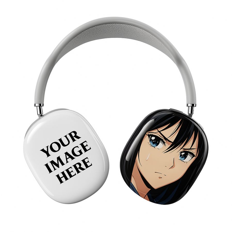 Custom AirPods Max cover with black and white split design, personalized headphone, customizable over-ear headphones accessory. Airpod Max cover Anime