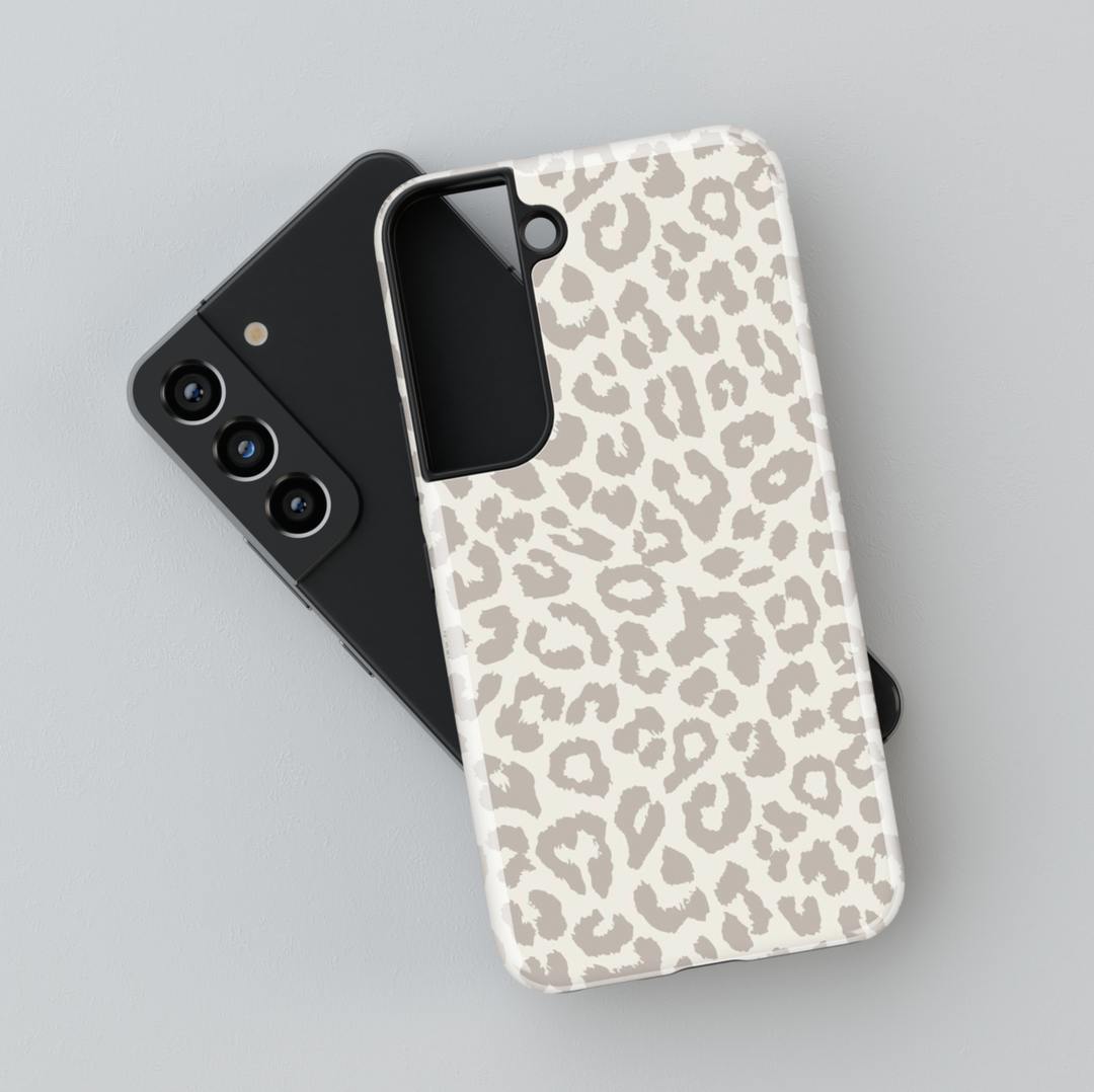 Neutral beige leopard print Samsung Galaxy phone case – minimal taupe animal pattern cover for women, aesthetic and protective