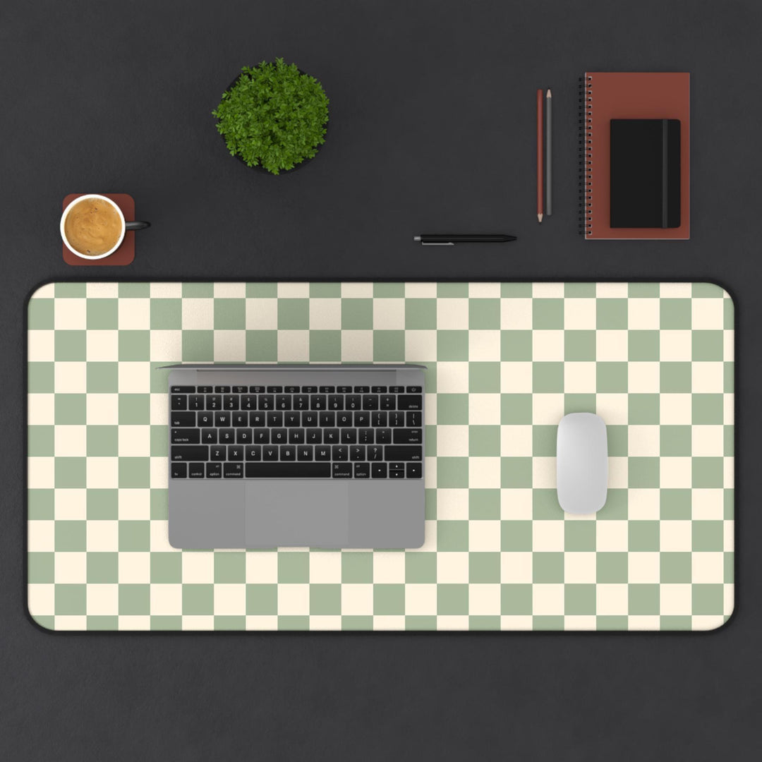 sage desk mat, green desk pad, checkered mat, office decor, home office mat, desk accessory, eco-friendly mat, geometric mat, desk mat green, pattern desk pad, work from home, minimal desk mat, trendy desk mat