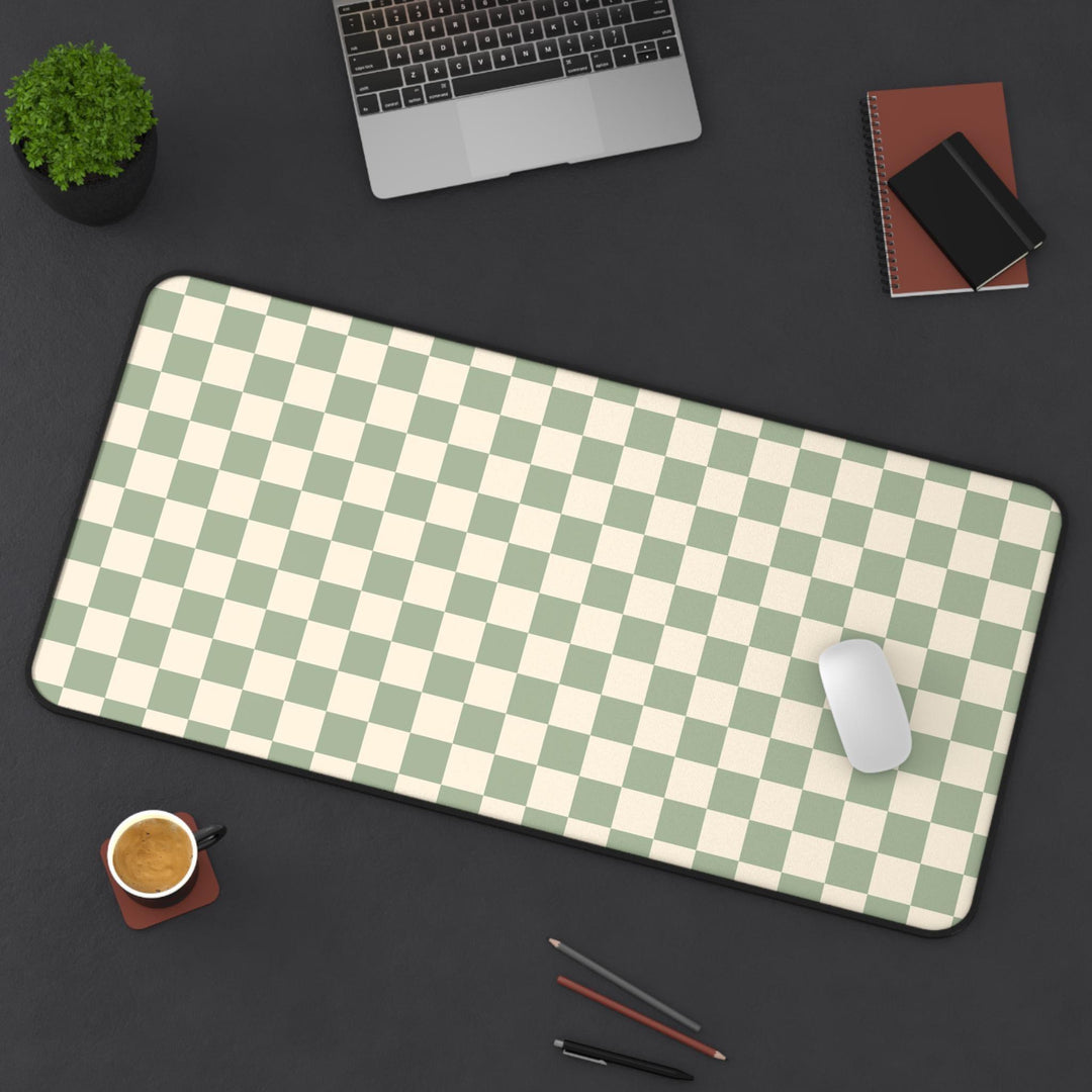 sage desk mat, green desk pad, checkered mat, office decor, home office mat, desk accessory, eco-friendly mat, geometric mat, desk mat green, pattern desk pad, work from home, minimal desk mat, trendy desk mat