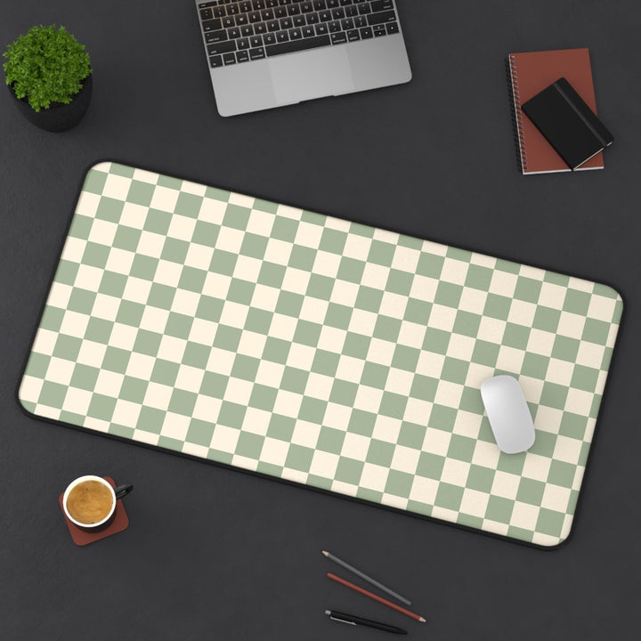 sage desk mat, green desk pad, checkered mat, office decor, home office mat, desk accessory, eco-friendly mat, geometric mat, desk mat green, pattern desk pad, work from home, minimal desk mat, trendy desk mat