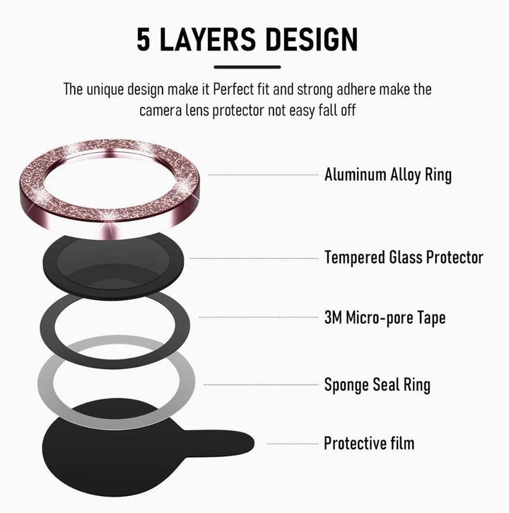 iPhone 14 camera Lens Protector tempered glass - Pink Glitter - CASELIX