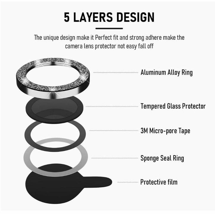 iPhone Camera Lens Protector tempered glass - Black Glitter - CASELIX