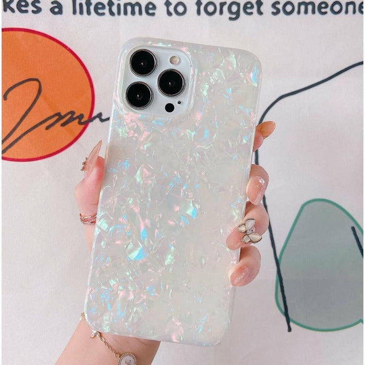 Soft iridescent opal pearl phone case with flexible TPU material in pastel shimmer finish