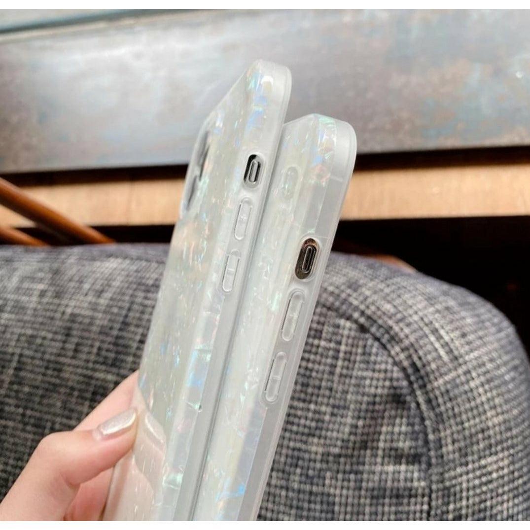 Soft iridescent opal pearl phone case with flexible TPU material in pastel shimmer finish