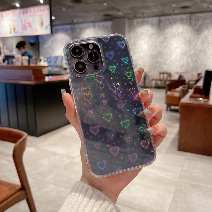 iPhone Case Clear Laser Hearts - Holographic - CASELIX